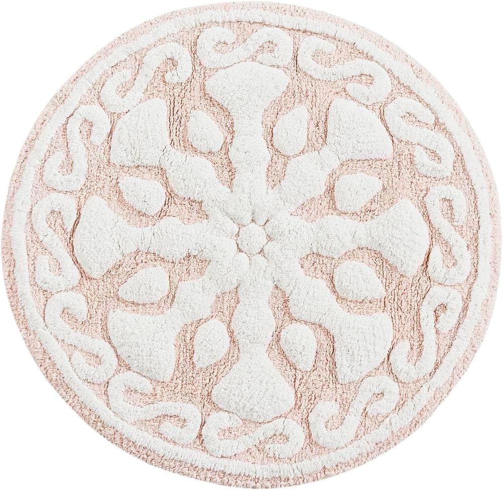 Casablanca Tufted Cotton Bath Rug Non-Slip, Round 25", Pink