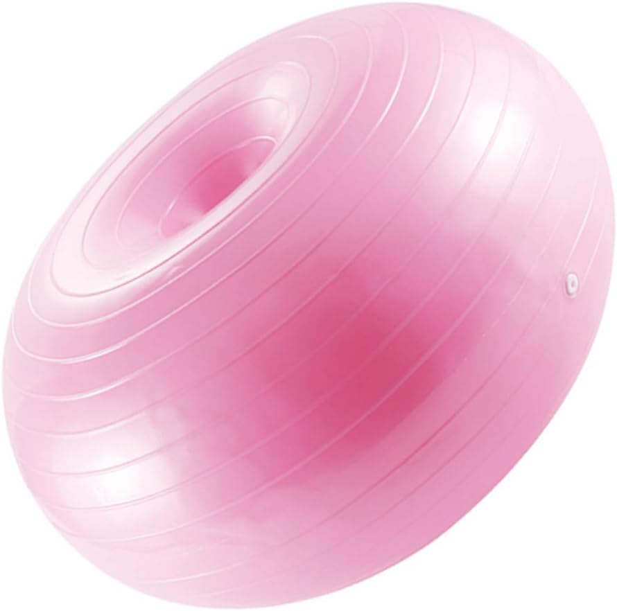 Donut-Shaped Inflatable Exercise Ball Stability Trainer with Air Pump, Thickened Durable Yoga Ball for Home Workout and Balance Training (Light Pink)