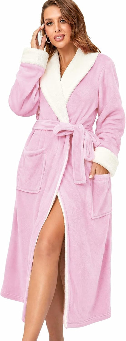 Womens Plush Long Robe,Luxury Warm Bathrobe with Pockets