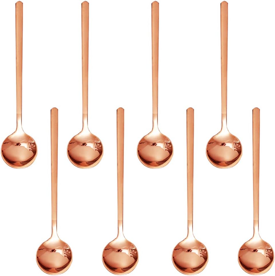 Pack of 8, Rose Gold Plated Stainless Steel Espresso Spoons, Mini Teaspoons Set for Coffee Sugar Dessert Cake Ice Cream Soup Antipasto Cappuccino, 5.3 Inch