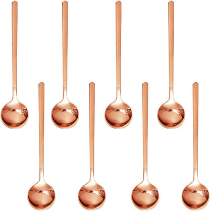 Pack of 8, Rose Gold Plated Stainless Steel Espresso Spoons, Mini Teaspoons Set for Coffee Sugar Dessert Cake Ice Cream Soup Antipasto Cappuccino, 5.3 Inch