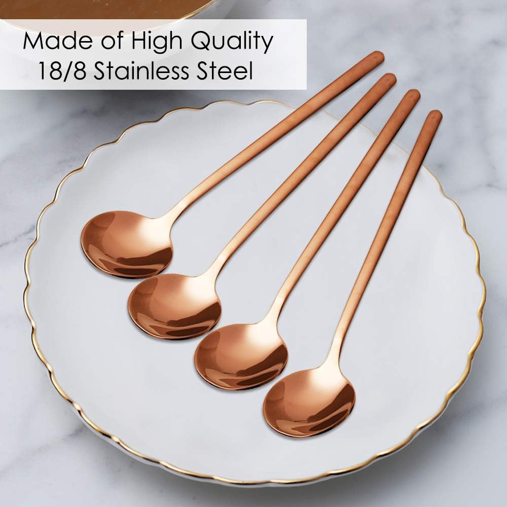 Pack of 8, Rose Gold Plated Stainless Steel Espresso Spoons, Mini Teaspoons Set for Coffee Sugar Dessert Cake Ice Cream Soup Antipasto Cappuccino, 5.3 Inch