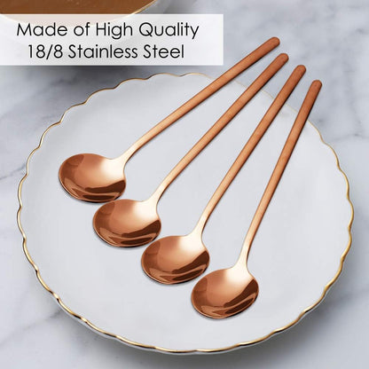 Pack of 8, Rose Gold Plated Stainless Steel Espresso Spoons, Mini Teaspoons Set for Coffee Sugar Dessert Cake Ice Cream Soup Antipasto Cappuccino, 5.3 Inch