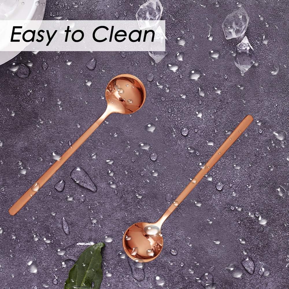 Pack of 8, Rose Gold Plated Stainless Steel Espresso Spoons, Mini Teaspoons Set for Coffee Sugar Dessert Cake Ice Cream Soup Antipasto Cappuccino, 5.3 Inch