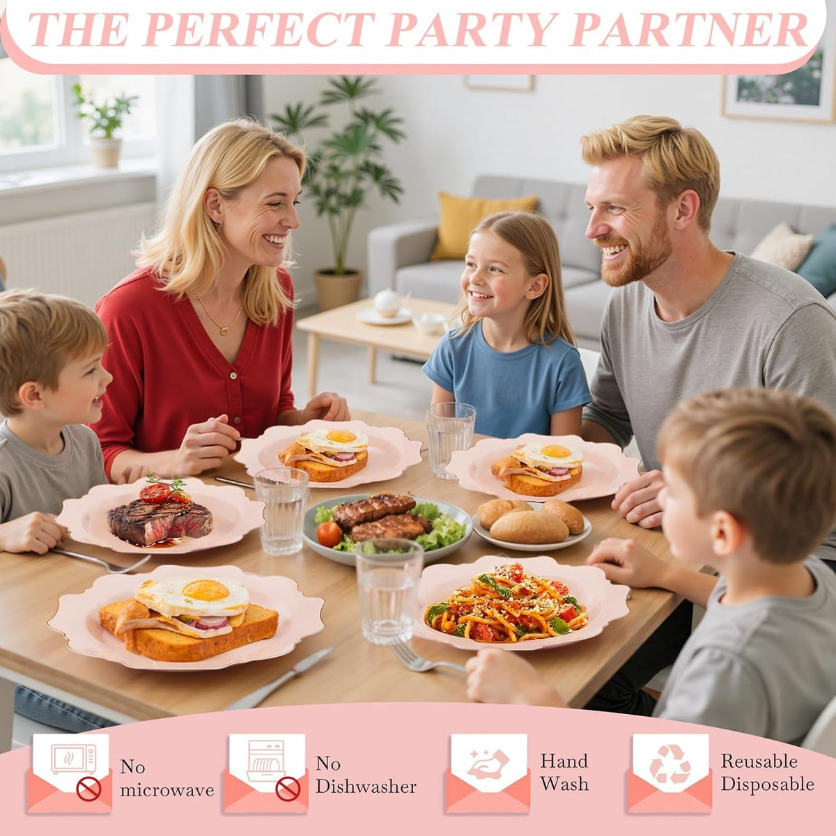200PCS Pink Plastic Plates - Pink and Gold Plastic Plates - Include 100 Dinner Plate and 100 Cake Plate for Wedding/Bridal Shower/Tea party