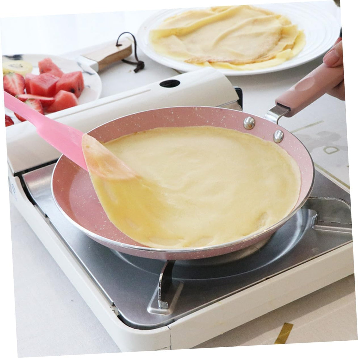 Aluminum Non Stick Omelette Pancake Pan 22cm Flat Bottom Pink