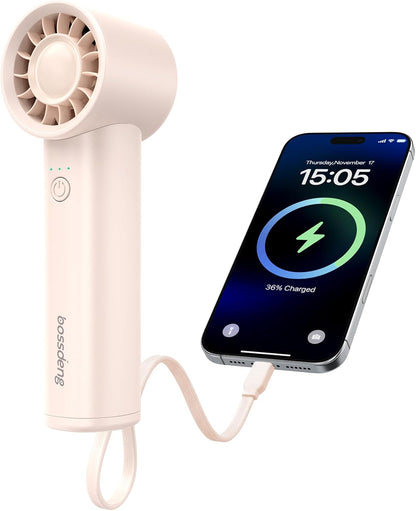 Portable Fan with Power Bank & Flashlight-Pink