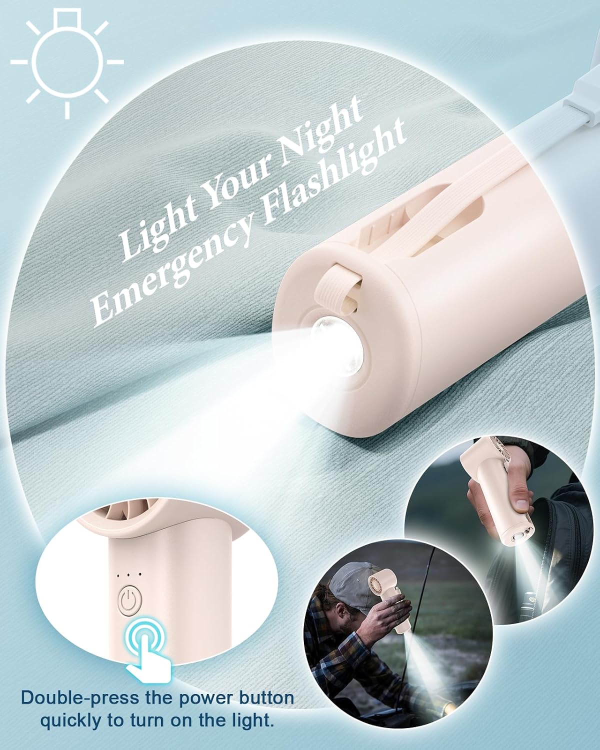 Portable Fan with Power Bank & Flashlight-Pink