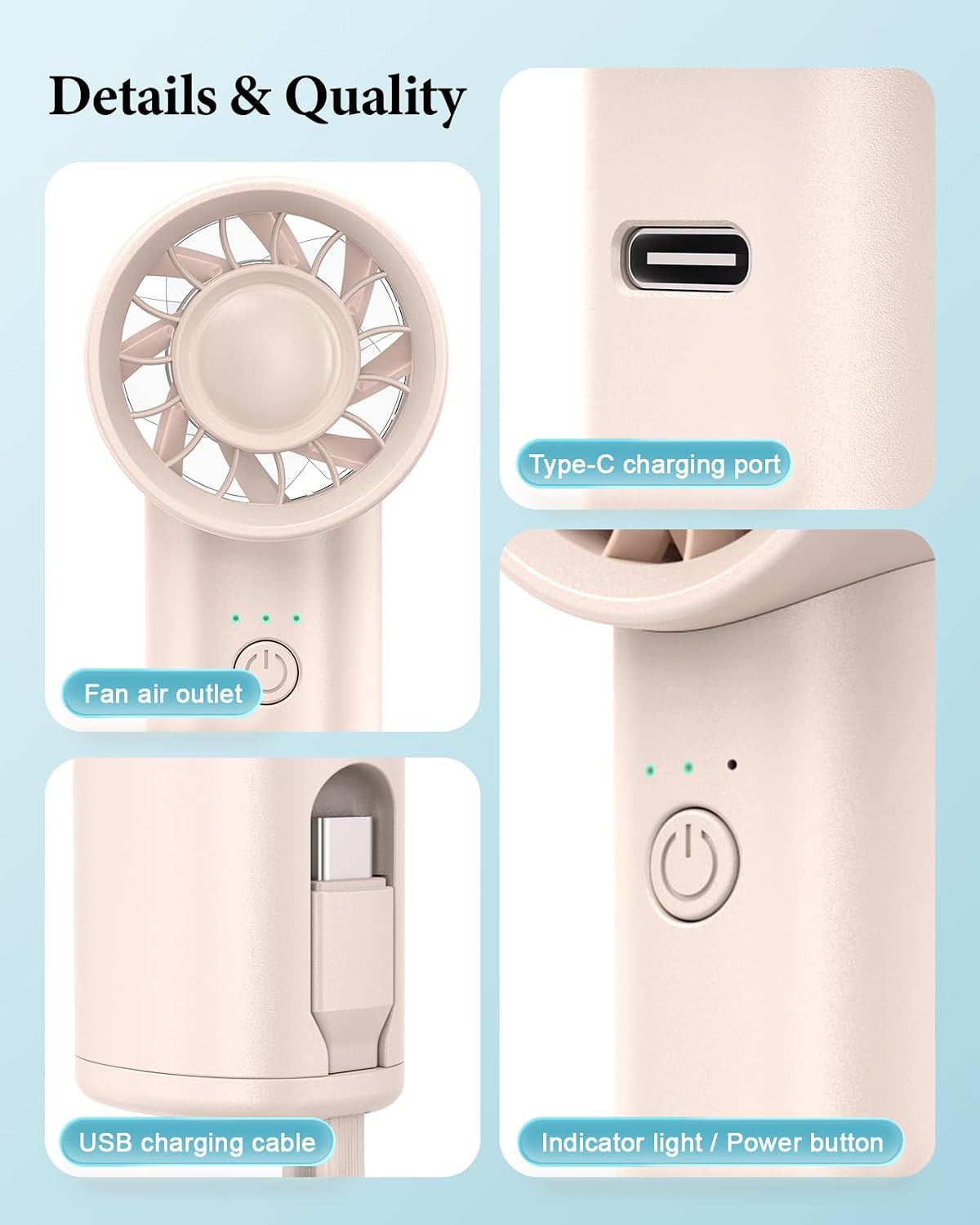 Portable Fan with Power Bank & Flashlight-Pink