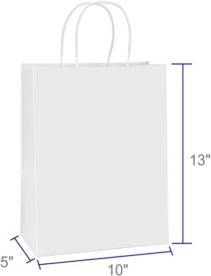 BagDream Paper Shopping Bags 10x5x13 100Pcs White Kraft Gift Bags with Handles Bulk, for Shopping, Merchandise, Retail, Party Favor, Gifts, Take-out, Recyclable Paper Sacks
