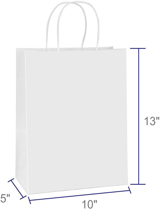 BagDream Paper Shopping Bags 10x5x13 100Pcs White Kraft Gift Bags with Handles Bulk, for Shopping, Merchandise, Retail, Party Favor, Gifts, Take-out, Recyclable Paper Sacks