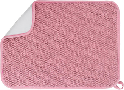 Microfiber Dish Drying Mat, Super Absorbent Kitchen Dish Drying Pad, Reversible Gift Mats for Countertop, 12 * 16 inch Pink