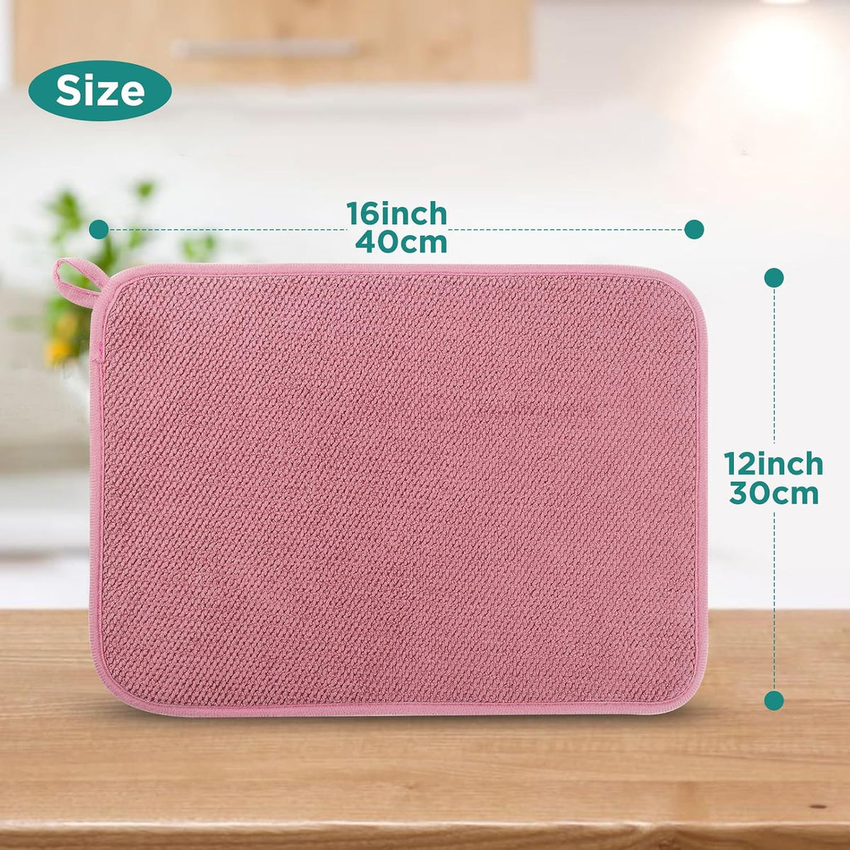 Microfiber Dish Drying Mat, Super Absorbent Kitchen Dish Drying Pad, Reversible Gift Mats for Countertop, 12 * 16 inch Pink
