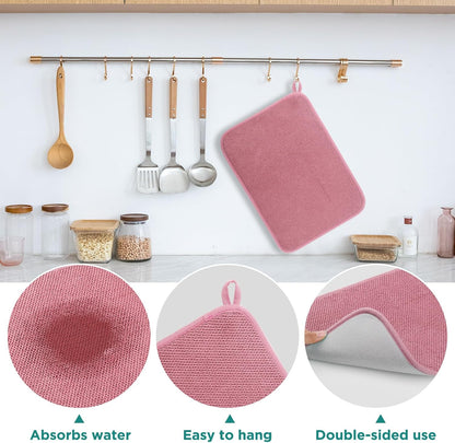 Microfiber Dish Drying Mat, Super Absorbent Kitchen Dish Drying Pad, Reversible Gift Mats for Countertop, 12 * 16 inch Pink