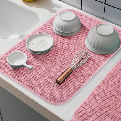 Microfiber Dish Drying Mat, Super Absorbent Kitchen Dish Drying Pad, Reversible Gift Mats for Countertop, 12 * 16 inch Pink