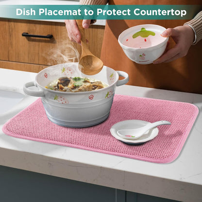 Microfiber Dish Drying Mat, Super Absorbent Kitchen Dish Drying Pad, Reversible Gift Mats for Countertop, 12 * 16 inch Pink