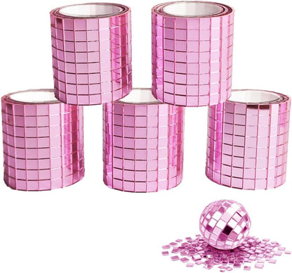 Self Adhesive Mirror Mosaic Tiles, 2400Pcs Pink Disco Ball Mirror Stickers 5x5 mm Square Glass Sticker for DIY Craft Decorations, Party Decor, Disco Ball Making, Gift Crafts