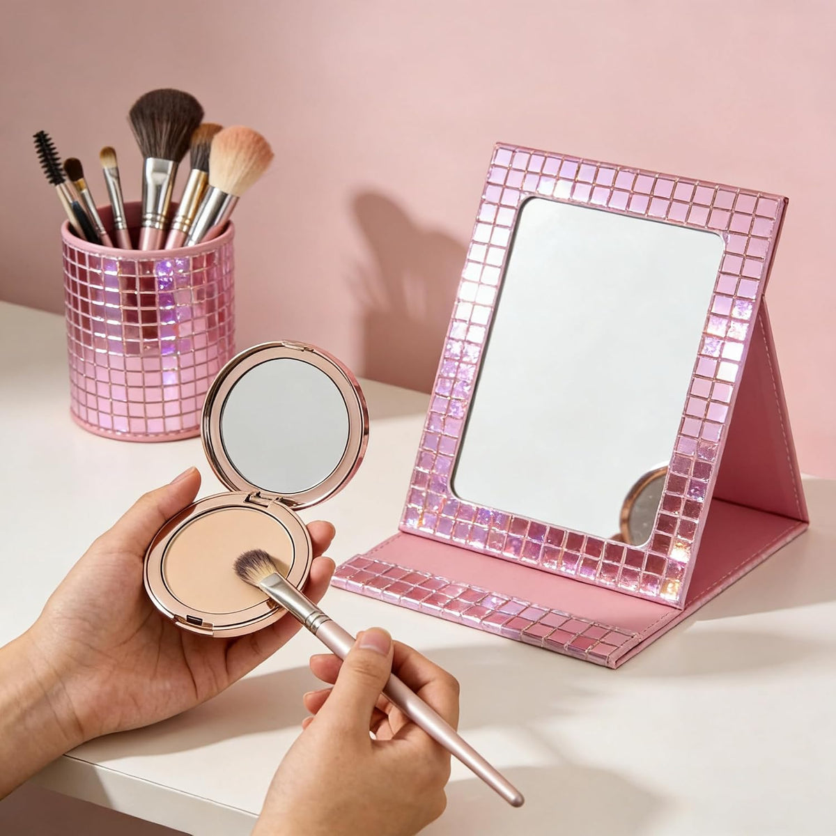Self Adhesive Mirror Mosaic Tiles, 2400Pcs Pink Disco Ball Mirror Stickers 5x5 mm Square Glass Sticker for DIY Craft Decorations, Party Decor, Disco Ball Making, Gift Crafts