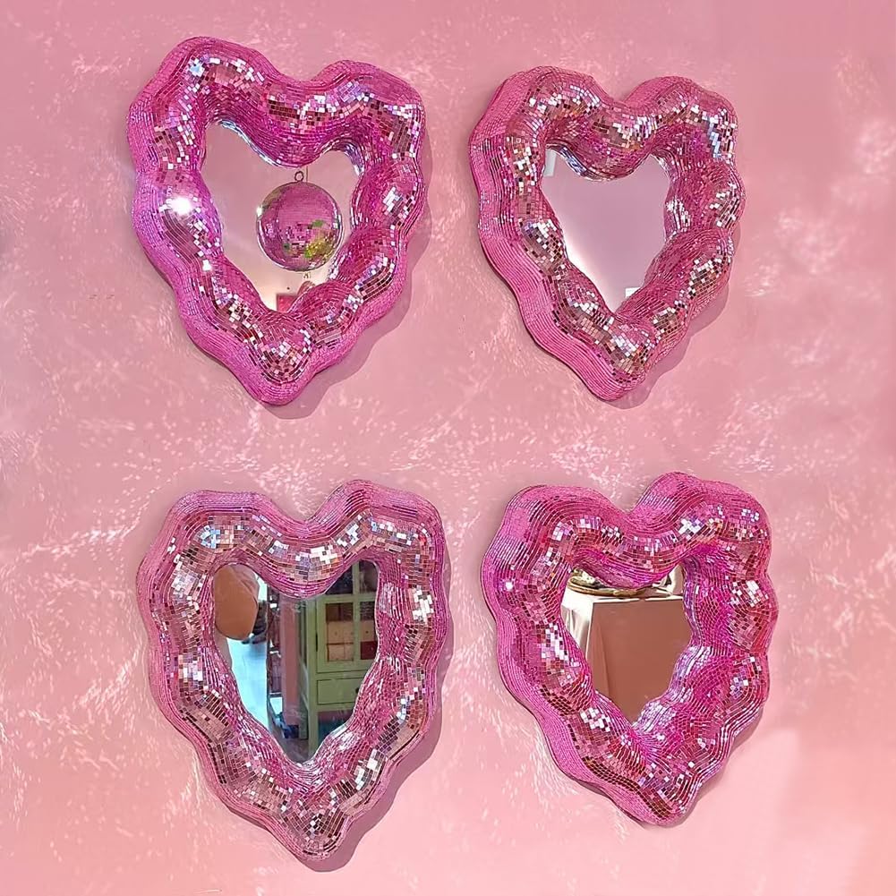 Self Adhesive Mirror Mosaic Tiles, 2400Pcs Pink Disco Ball Mirror Stickers 5x5 mm Square Glass Sticker for DIY Craft Decorations, Party Decor, Disco Ball Making, Gift Crafts