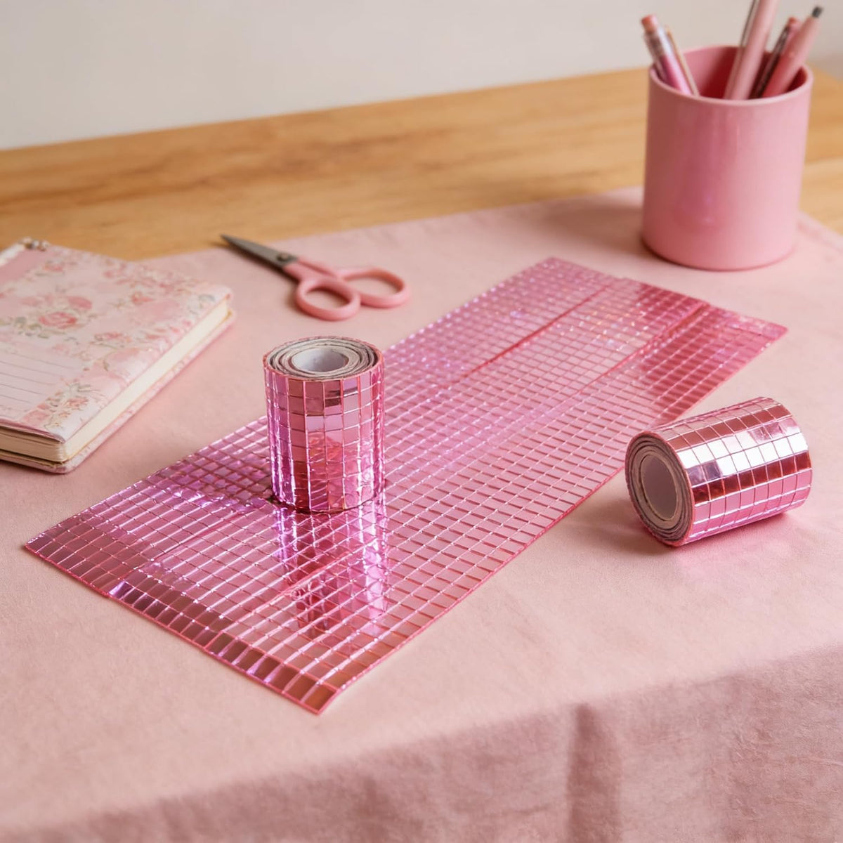 Self Adhesive Mirror Mosaic Tiles, 2400Pcs Pink Disco Ball Mirror Stickers 5x5 mm Square Glass Sticker for DIY Craft Decorations, Party Decor, Disco Ball Making, Gift Crafts