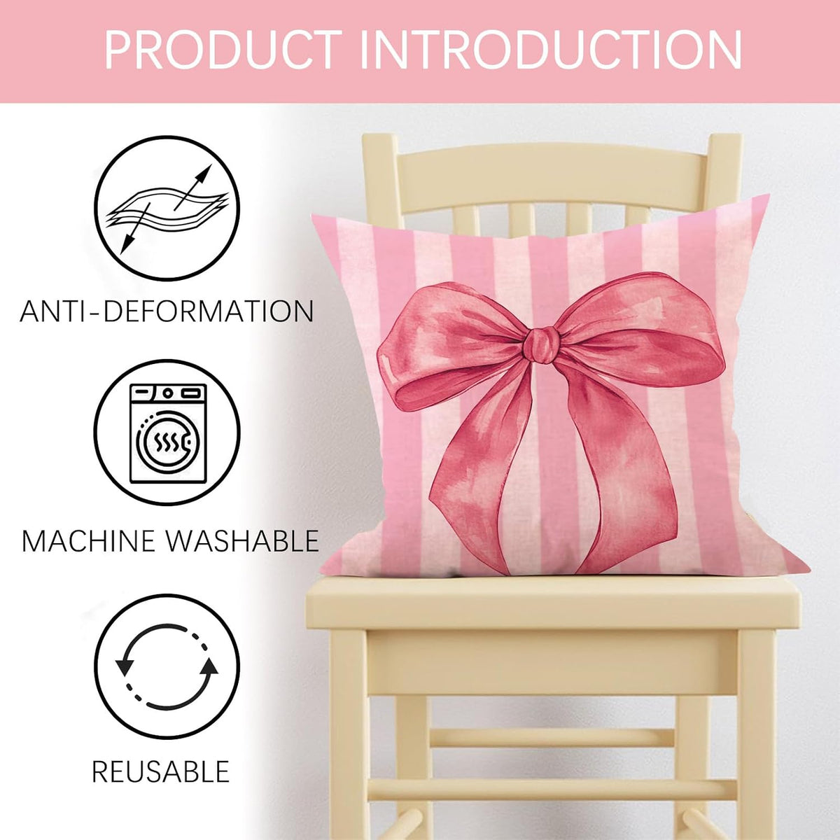 Pink Coquette Bow Decorative Throw Pillow Covers 18 x 18 Set of 4