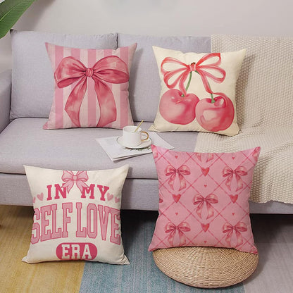 Pink Coquette Bow Decorative Throw Pillow Covers 18 x 18 Set of 4