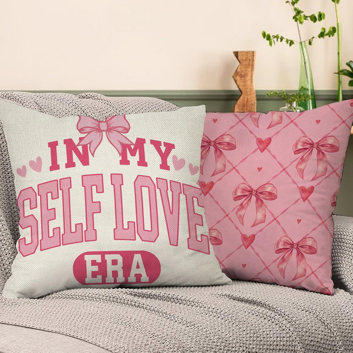 Pink Coquette Bow Decorative Throw Pillow Covers 18 x 18 Set of 4