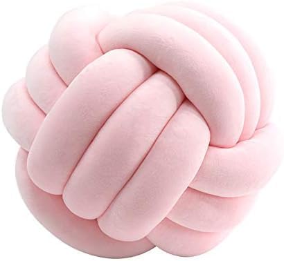 3 Strands Handmade Wrinkle Free Knot Ball Pillows, Home Decoration Plush Soft Pillow,Throw Knotted Firmed Lumbar Pillow Light Pink 8x8Inch (Pack of 1)