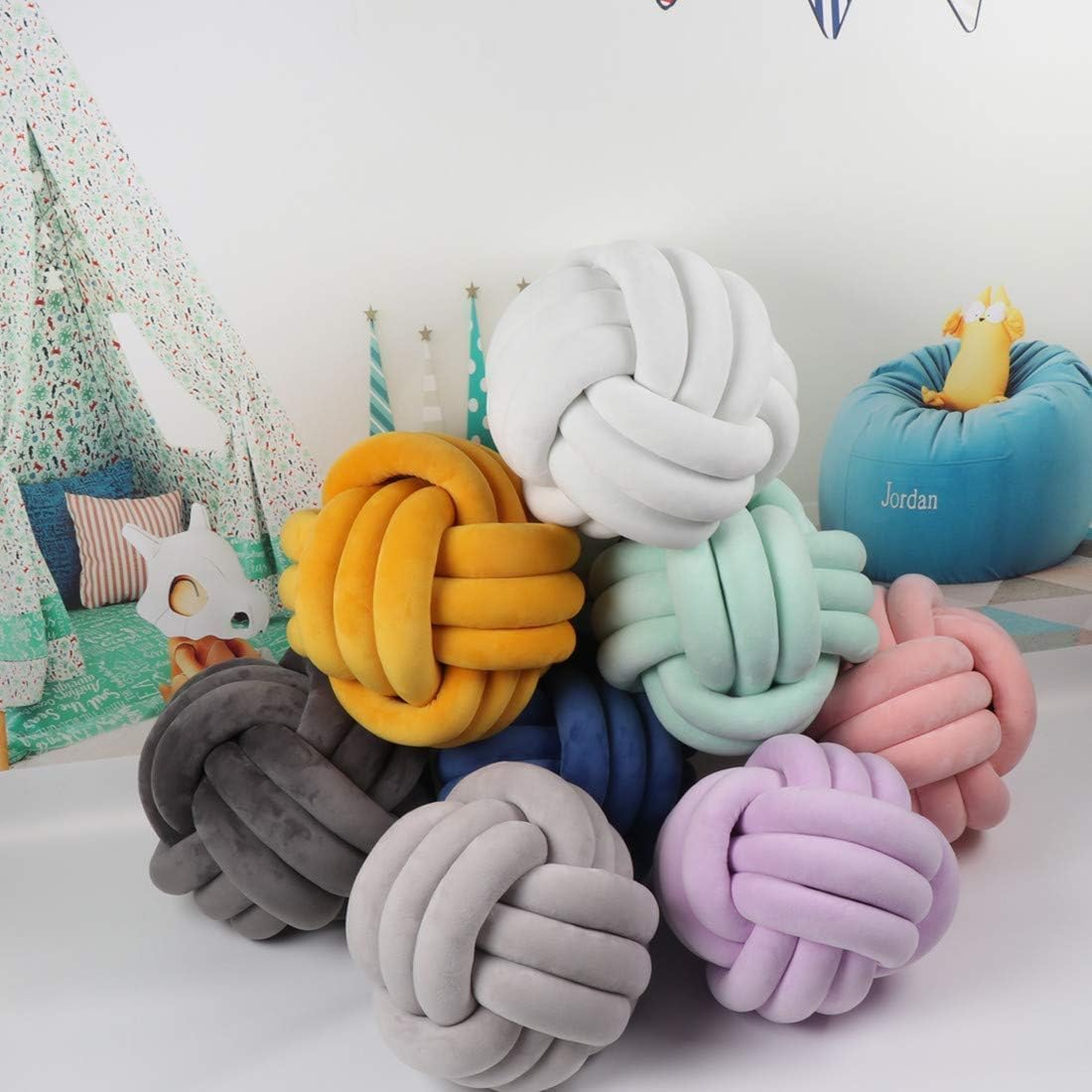 3 Strands Handmade Wrinkle Free Knot Ball Pillows, Home Decoration Plush Soft Pillow,Throw Knotted Firmed Lumbar Pillow Light Pink 8x8Inch (Pack of 1)