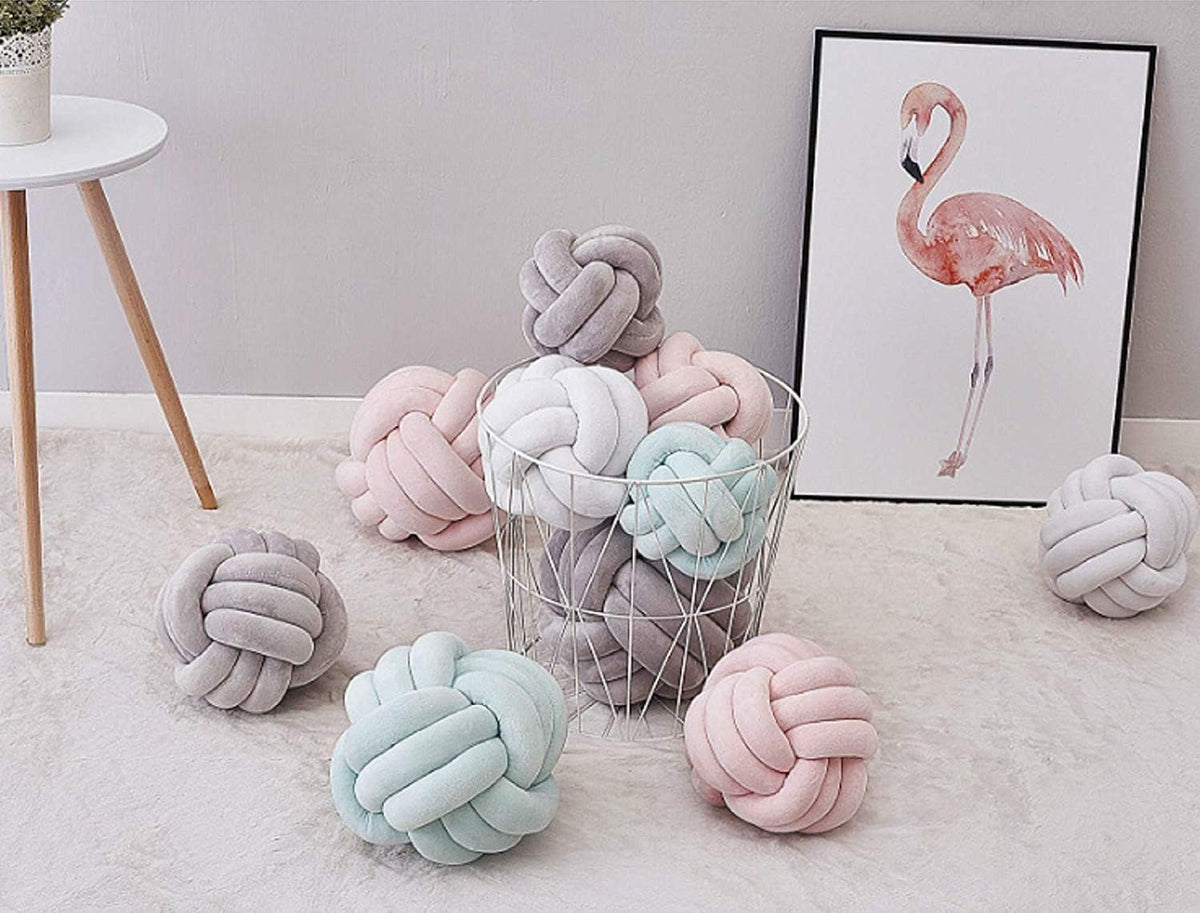 3 Strands Handmade Wrinkle Free Knot Ball Pillows, Home Decoration Plush Soft Pillow,Throw Knotted Firmed Lumbar Pillow Light Pink 8x8Inch (Pack of 1)