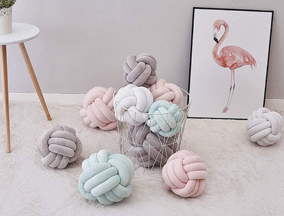 3 Strands Handmade Wrinkle Free Knot Ball Pillows, Home Decoration Plush Soft Pillow,Throw Knotted Firmed Lumbar Pillow Light Pink 8x8Inch (Pack of 1)