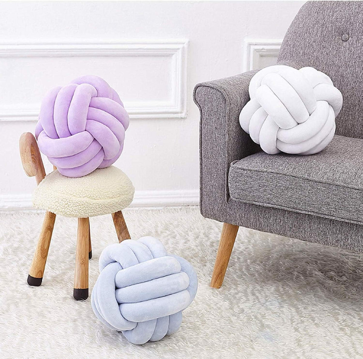 3 Strands Handmade Wrinkle Free Knot Ball Pillows, Home Decoration Plush Soft Pillow,Throw Knotted Firmed Lumbar Pillow Light Pink 8x8Inch (Pack of 1)