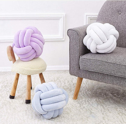 3 Strands Handmade Wrinkle Free Knot Ball Pillows, Home Decoration Plush Soft Pillow,Throw Knotted Firmed Lumbar Pillow Light Pink 8x8Inch (Pack of 1)