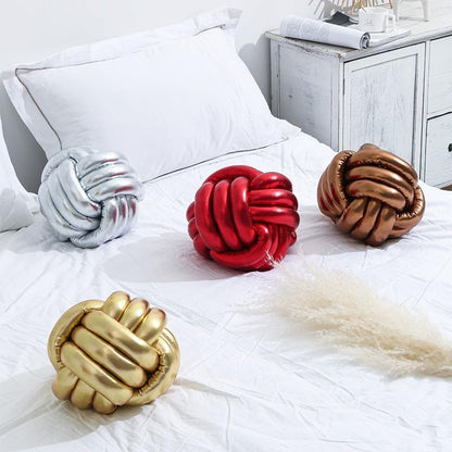 3 Strands Handmade Wrinkle Free Knot Ball Pillows, Home Decoration Plush Soft Pillow,Throw Knotted Firmed Lumbar Pillow Light Pink 8x8Inch (Pack of 1)