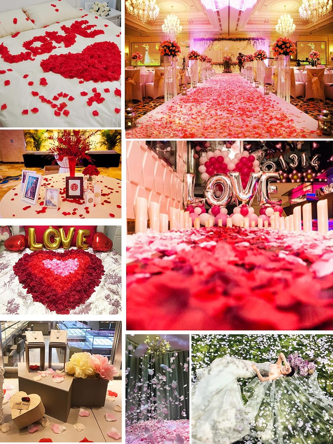 1200 PCS Rose Petals - Fake Rose Petal, Artificial Silk Rose Petals for Marry me, Valentines, Proposal, Wedding Love Decorations Romantic Party (Dark Pink)