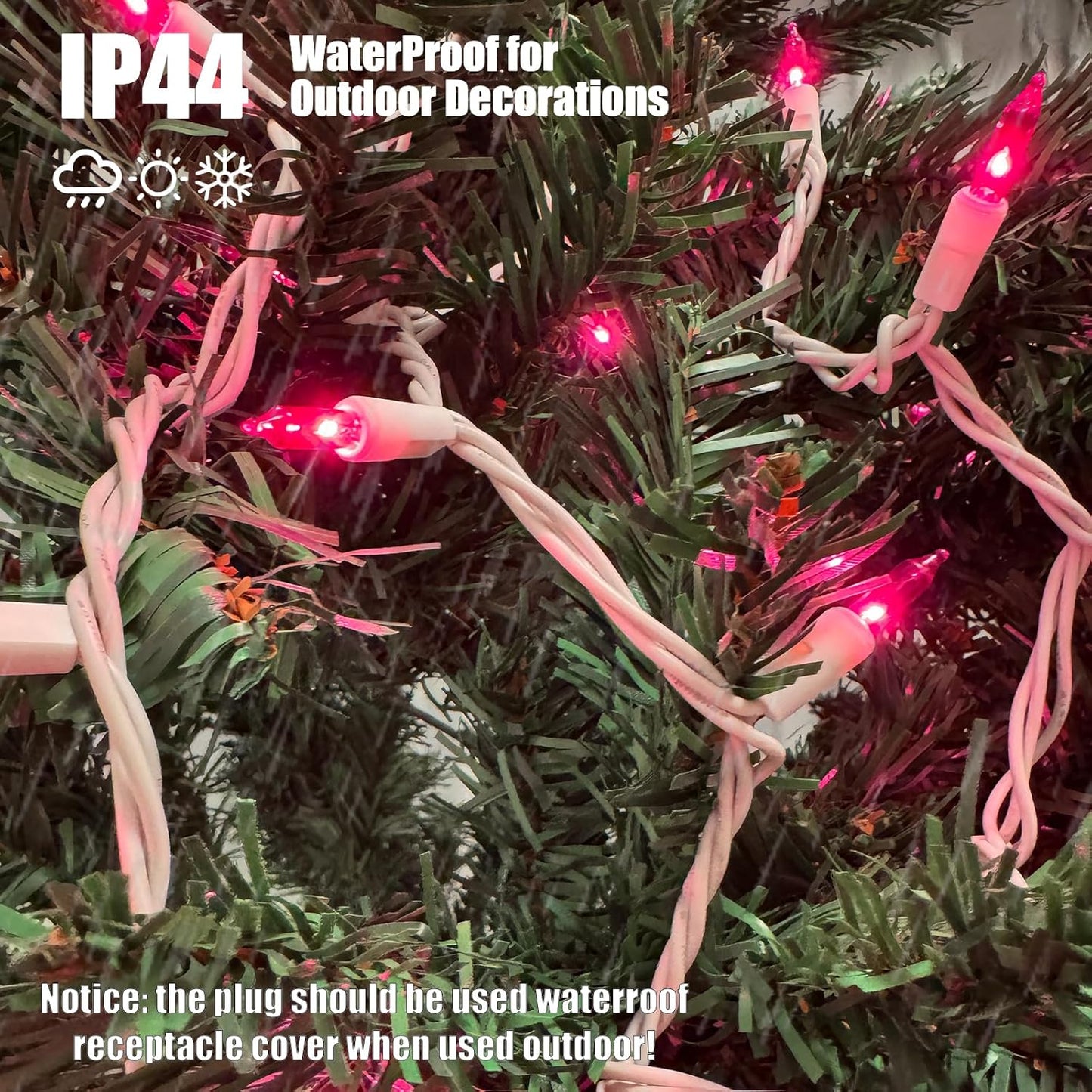 Christmas Lights 100 Count Pink Christmas Tree String Lights with White Wire for Outdoor Indoor Christmas Decorations Wedding Decorations Valentines Day Decor,UL Certified (21feet)