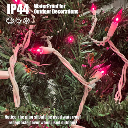 Christmas Lights 100 Count Pink Christmas Tree String Lights with White Wire for Outdoor Indoor Christmas Decorations Wedding Decorations Valentines Day Decor,UL Certified (21feet)