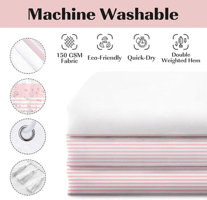 Shower Curtain Tassel, Modern Farmhouse Tassel Pink Striped Shower Curtain with Tassels for Bathroom Decor, 72x72