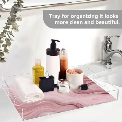 Pink Marble Serving Tray 12" x 16" Acrylic Trays with Handles Decorative Serving Platter for Coffee, Breakfast in Bed, Dinner, Appetizers, Patio, Party
