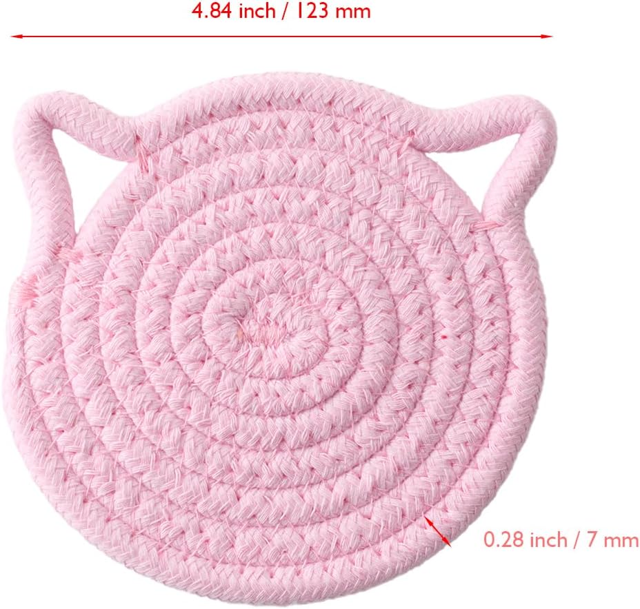 Desk Coaster Cat Coasters Pink Set of 2 Large 4.8 Inch Absorbent Cotton Fabric Drink Coasters for Office Desk Protect Wooden Table Coffee and Tea Decor