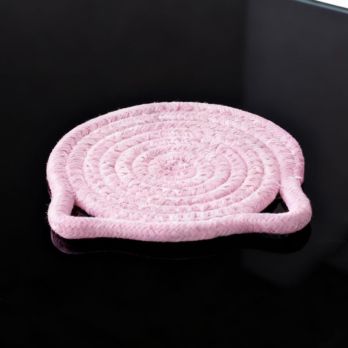 Desk Coaster Cat Coasters Pink Set of 2 Large 4.8 Inch Absorbent Cotton Fabric Drink Coasters for Office Desk Protect Wooden Table Coffee and Tea Decor