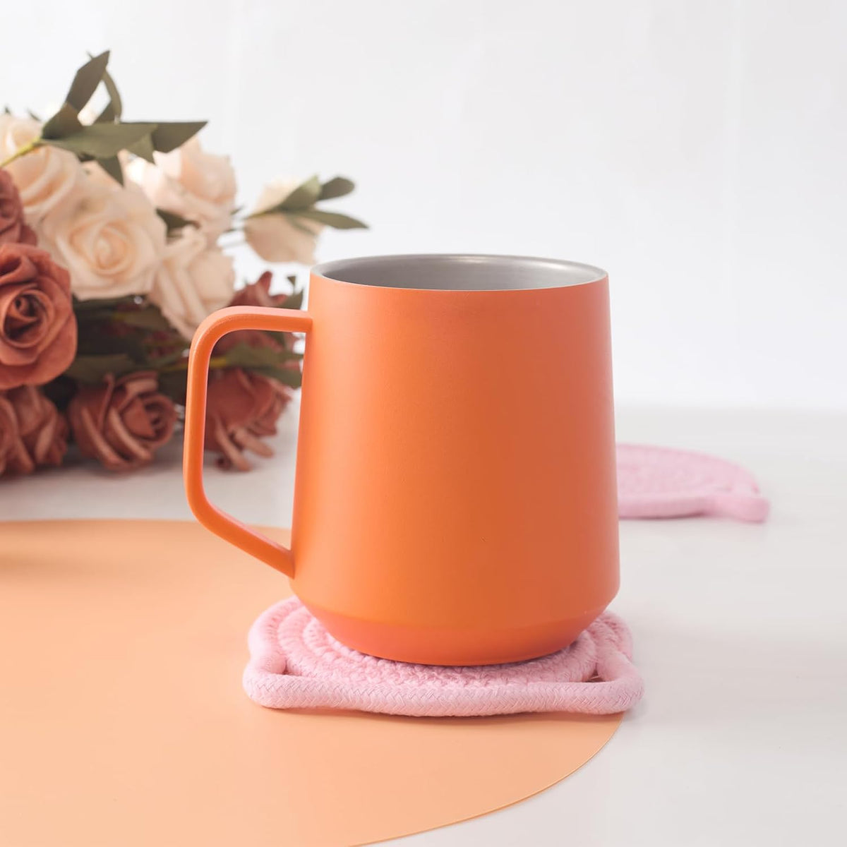 Desk Coaster Cat Coasters Pink Set of 2 Large 4.8 Inch Absorbent Cotton Fabric Drink Coasters for Office Desk Protect Wooden Table Coffee and Tea Decor