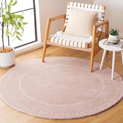 Bella Collection Area Rug - 5' Round, Light Pink & Ivory, Handmade Dotted Border Wool, Ideal for High Traffic Areas in Living Room, Bedroom (BEL151M)