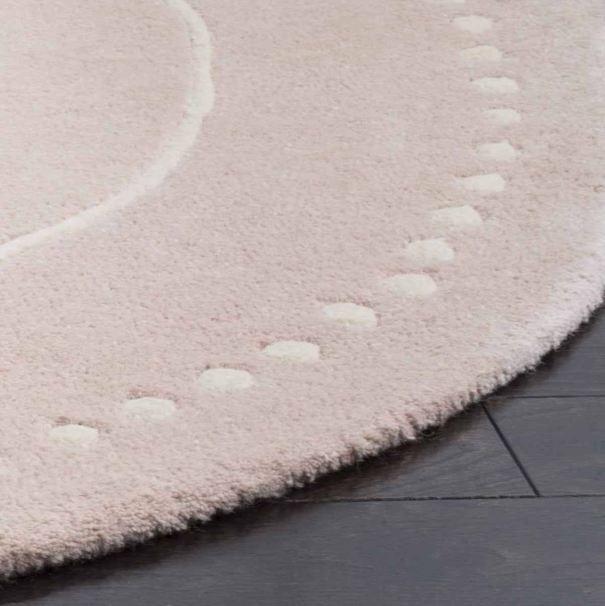 Bella Collection Area Rug - 5' Round, Light Pink & Ivory, Handmade Dotted Border Wool, Ideal for High Traffic Areas in Living Room, Bedroom (BEL151M)