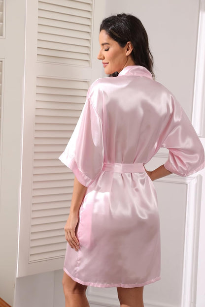 Women's Short Robe Satin Bridesmaid Bride Bathrobe Kimono Sleepwear