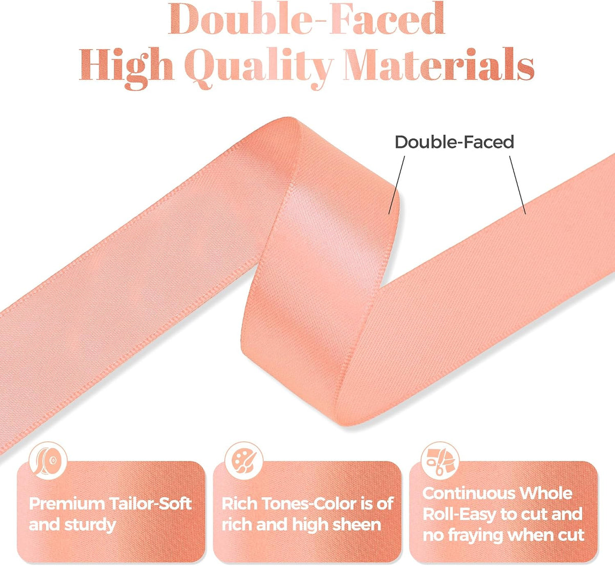 Peach Satin Ribbon, Double Faced 7/8 Inch X 25 Yards Peach Ribbon, Premium Satin Ribbons for Gift Wrapping, Crafts, Hair Bow Making, Sewing, Flower Bouquet, Wedding Party Decor
