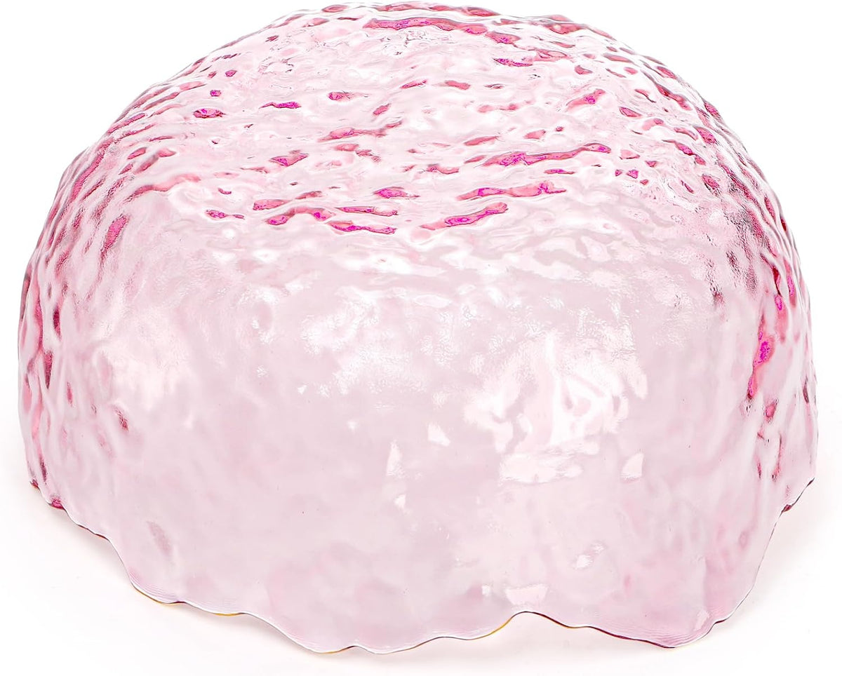 Set of 3 Glass Salad Bowls, Pink Serving Bowls for Kitchen Prep, Decorative Large Candy Bowl, Irregular Shape Space Saving Nesting Set for Salad, Fruit, Snack, Dessert
