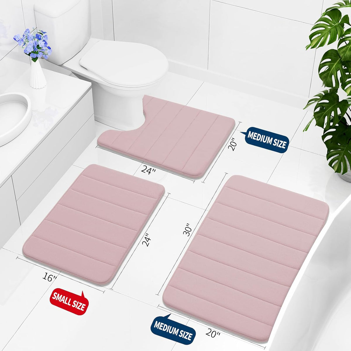 Memory Foam Bath Mat 24 x 16, Ultra Soft Absorbent Bathroom Rugs