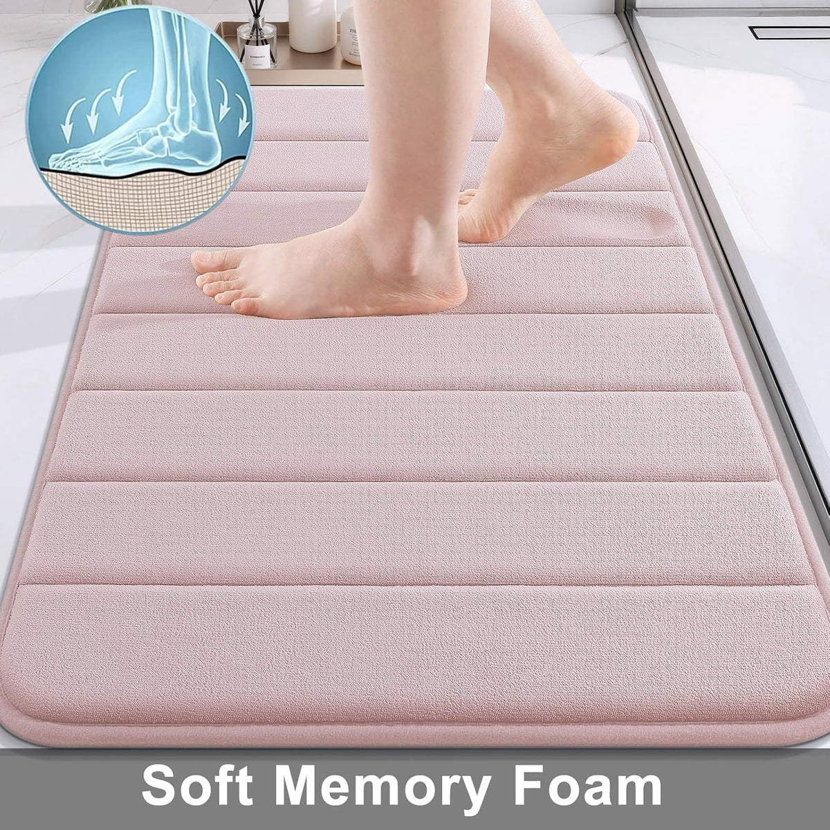 Memory Foam Bath Mat 24 x 16, Ultra Soft Absorbent Bathroom Rugs