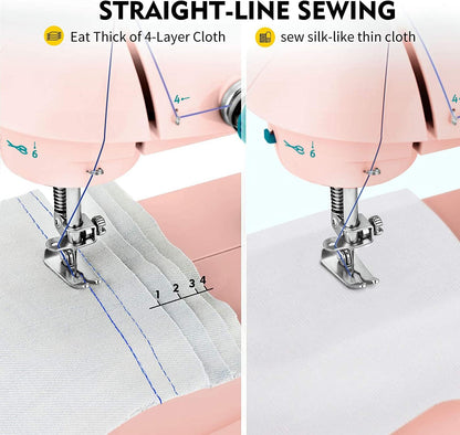 Mini Sewing Machine with Extension Table, Dual Speed Portable Sewing Machine for Beginners with Light, Sewing Kit for Household Use, Pink